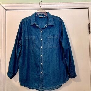 Chicos Denim Embroidered Yoke Shirt Sz 3 16